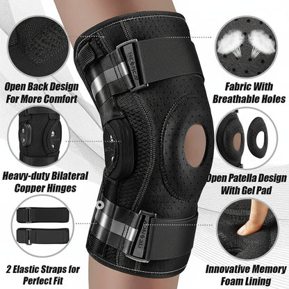Adjustable Knee Brace with Hinged Support and Stabilizers for Training and Daily Activity