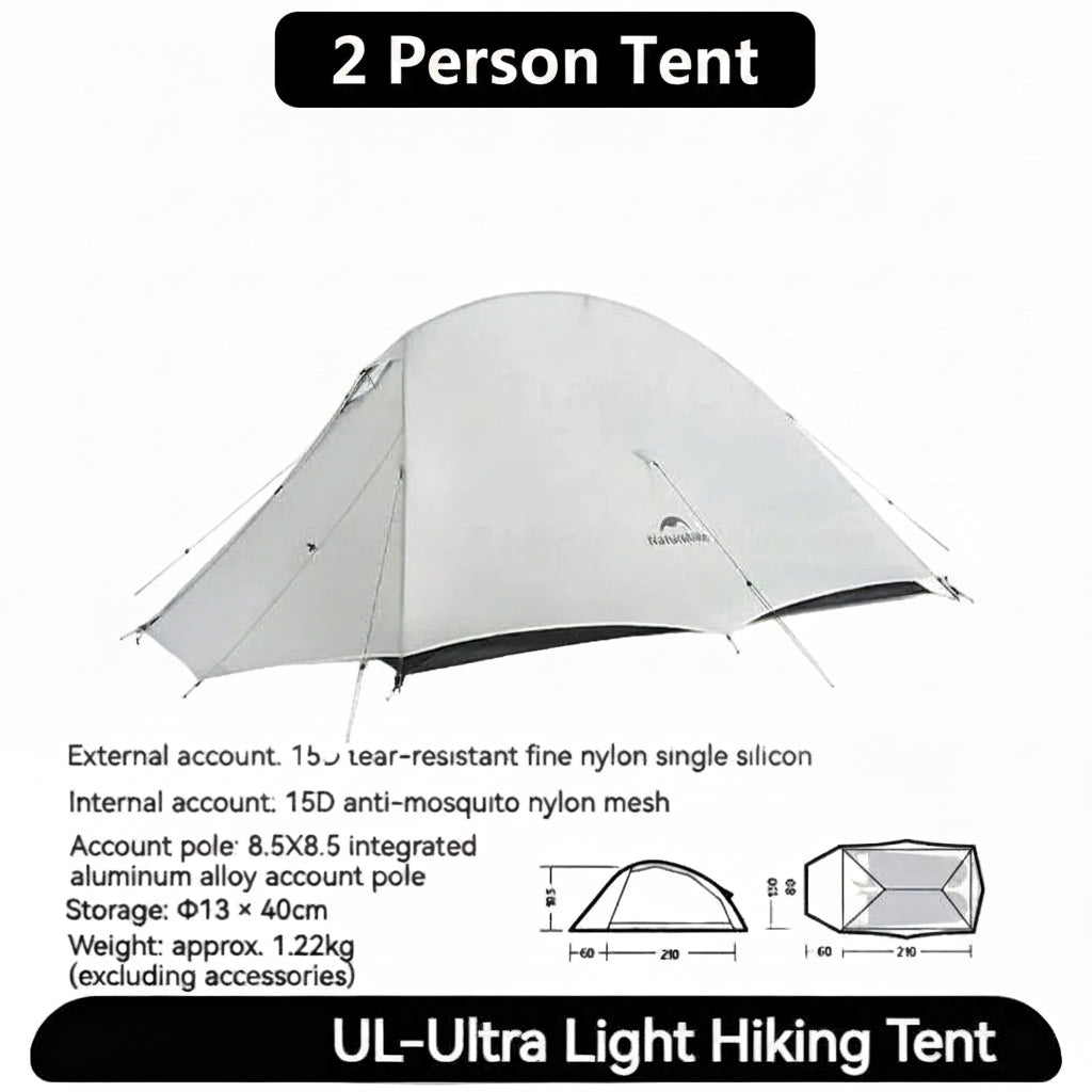 Ultralight 2 Person Camping Tent Waterproof 3 Season Hiking Backpacking Tent with Aluminum Poles