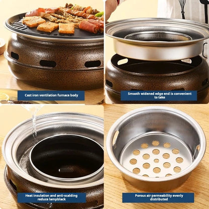 Round Charcoal BBQ Grill Portable Tabletop Smoker Stainless Steel for Backyard and Outdoor Cooking