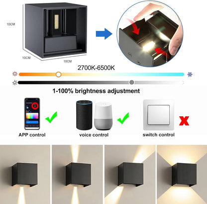 Smart LED Wall Light RGBCW Waterproof IP65 App Control Dimmable Lamp for indoor and outdoor