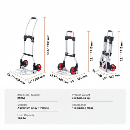 Heavy Duty Folding Hand Truck Cart 80kg Capacity Aluminum Trolley for Shopping and Transport
