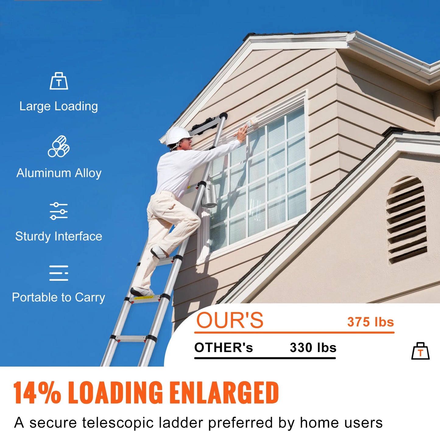 Aluminum Telescopic Ladder 10.5FT Collapsible Extension Ladder with Non Slip Steps 375lb Capacity
