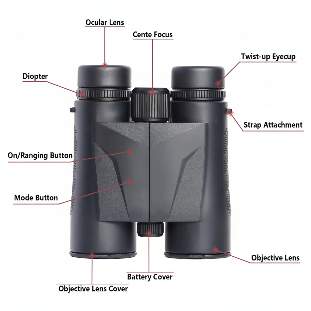 10x42 ED Lens Binoculars with Laser Rangefinder Magnesium Body IPX7 Waterproof 2400m Range