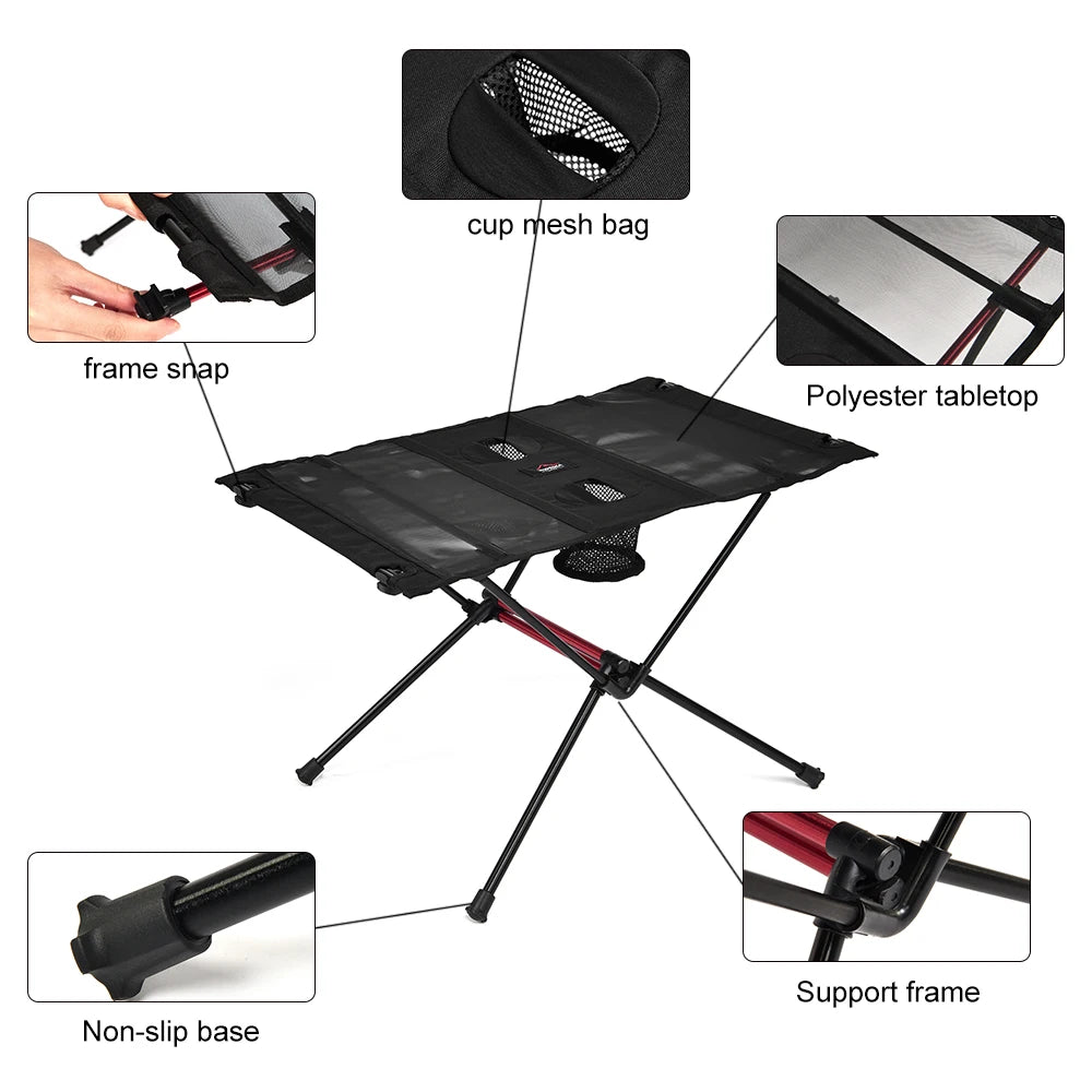 Lightweight Folding Outdoor Table with Cup Holders and Mesh Pocket for Camping Picnic Travel