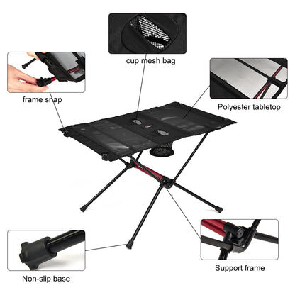 Lightweight Folding Outdoor Table with Cup Holders and Mesh Pocket for Camping Picnic Travel