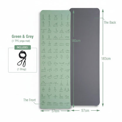 Non Slip TPE Yoga Mat 183x57cm 6mm Fitness Exercise Mat for Yoga Pilates and Stretching