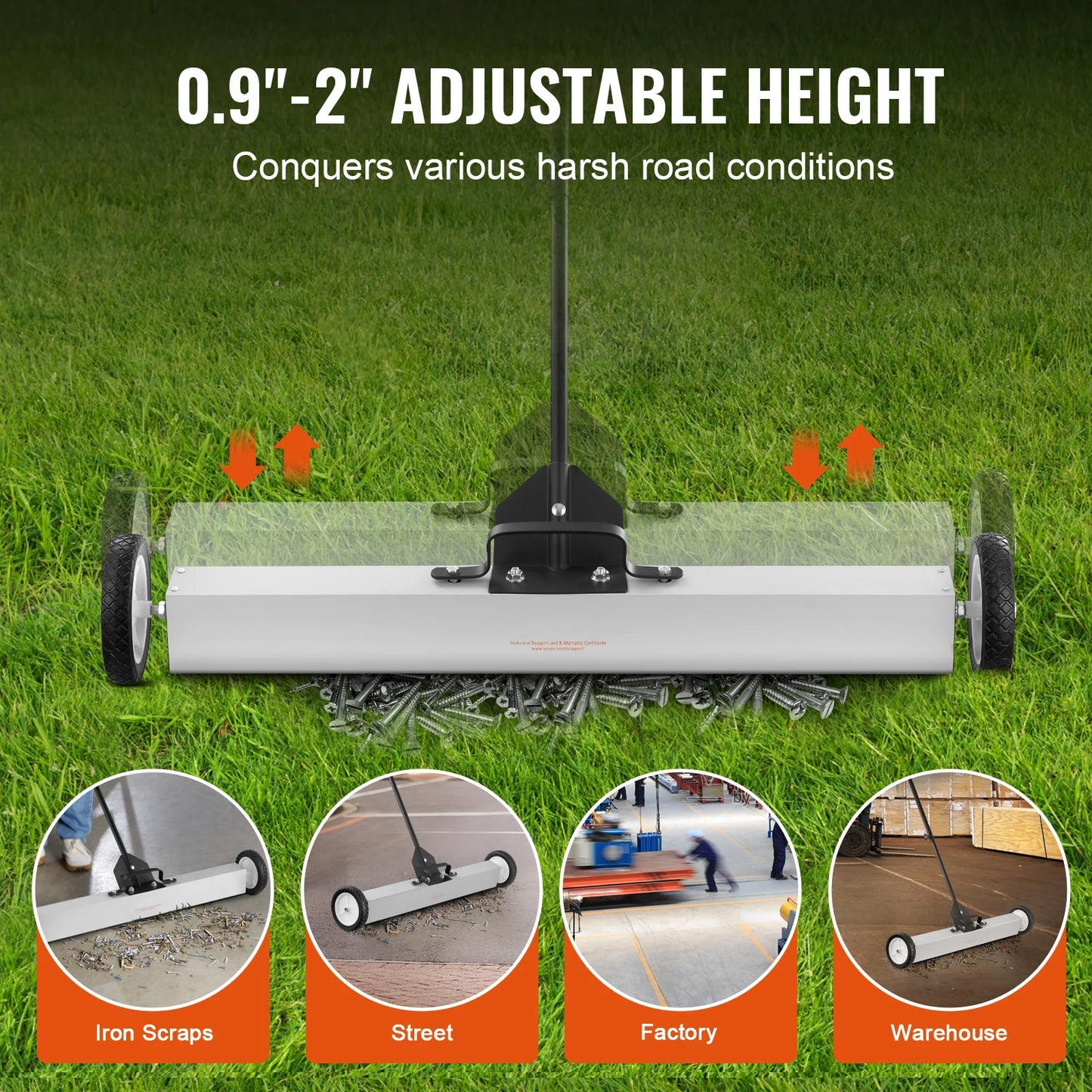Portable Magnetic Sweeper on Wheels Telescopic Handle Metal Debris Pickup Tool for Outdoor Use