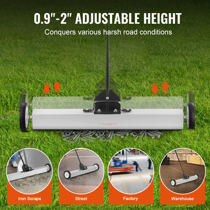 Portable Magnetic Sweeper on Wheels Telescopic Handle Metal Debris Pickup Tool for Outdoor Use