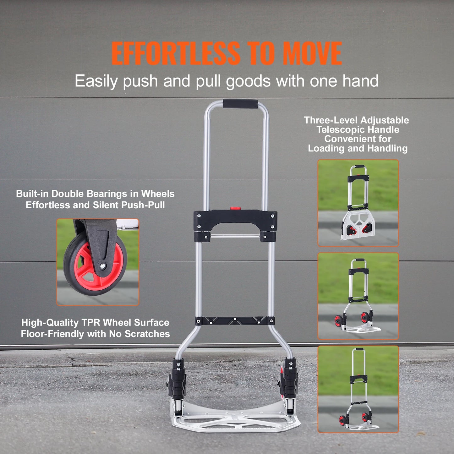 Heavy Duty Folding Hand Truck Cart 80kg Capacity Aluminum Trolley for Shopping and Transport