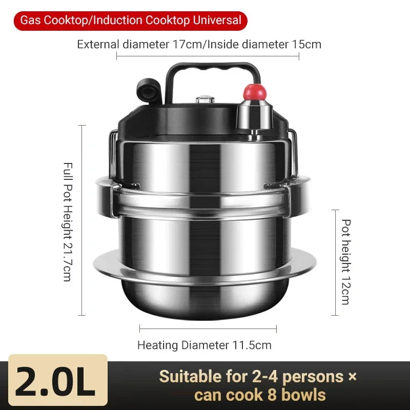 2L Portable Pressure Cooker Stainless Steel Compact Cooking Pot for Camping and Outdoor Use