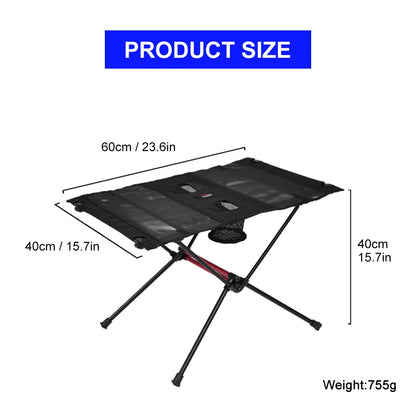 Lightweight Folding Outdoor Table with Cup Holders and Mesh Pocket for Camping Picnic Travel