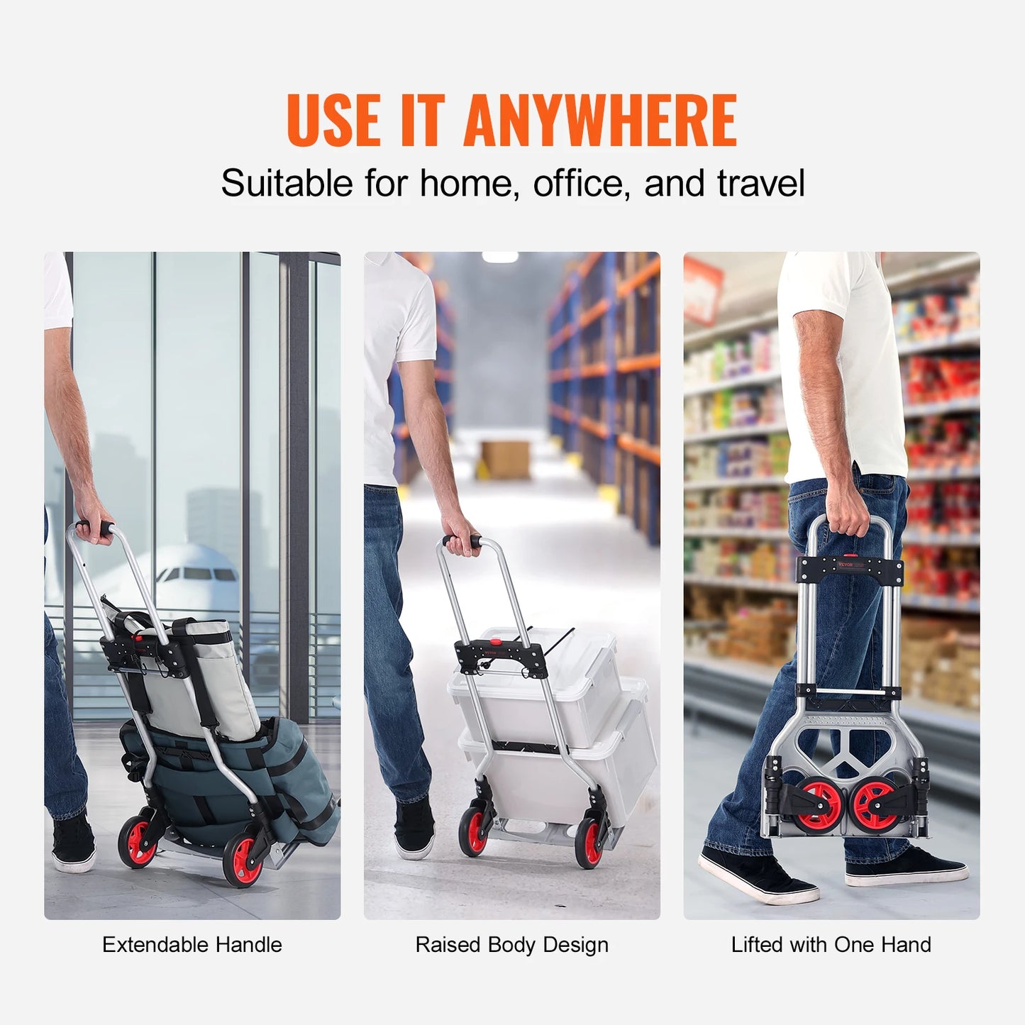 Heavy Duty Folding Hand Truck Cart 80kg Capacity Aluminum Trolley for Shopping and Transport