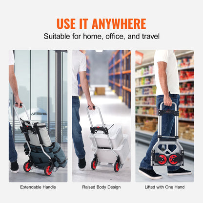 Heavy Duty Folding Hand Truck Cart 80kg Capacity Aluminum Trolley for Shopping and Transport