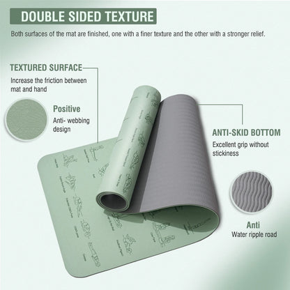Non Slip TPE Yoga Mat 183x57cm 6mm Fitness Exercise Mat for Yoga Pilates and Stretching