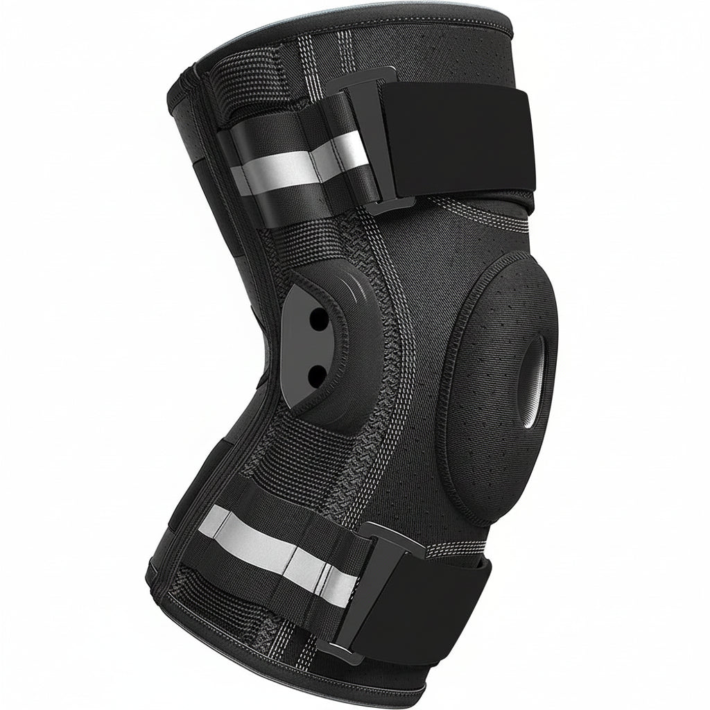 Adjustable Knee Brace with Hinged Support and Stabilizers for Training and Daily Activity