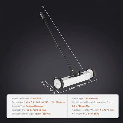 Portable Magnetic Sweeper on Wheels Telescopic Handle Metal Debris Pickup Tool for Outdoor Use