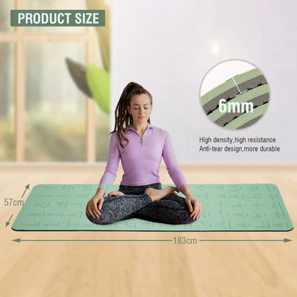 Non Slip TPE Yoga Mat 183x57cm 6mm Fitness Exercise Mat for Yoga Pilates and Stretching