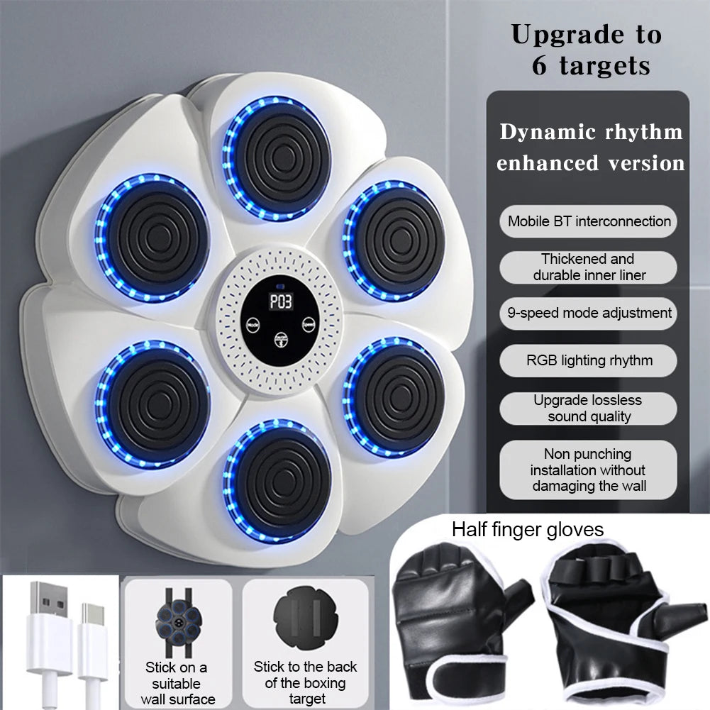 Smart Wall Mounted Boxing Trainer with Music Interactive Fitness Target with Gloves and Cable