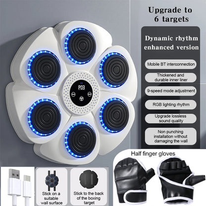 Smart Wall Mounted Boxing Trainer with Music Interactive Fitness Target with Gloves and Cable