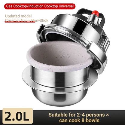 2L Portable Pressure Cooker Stainless Steel Compact Cooking Pot for Camping and Outdoor Use