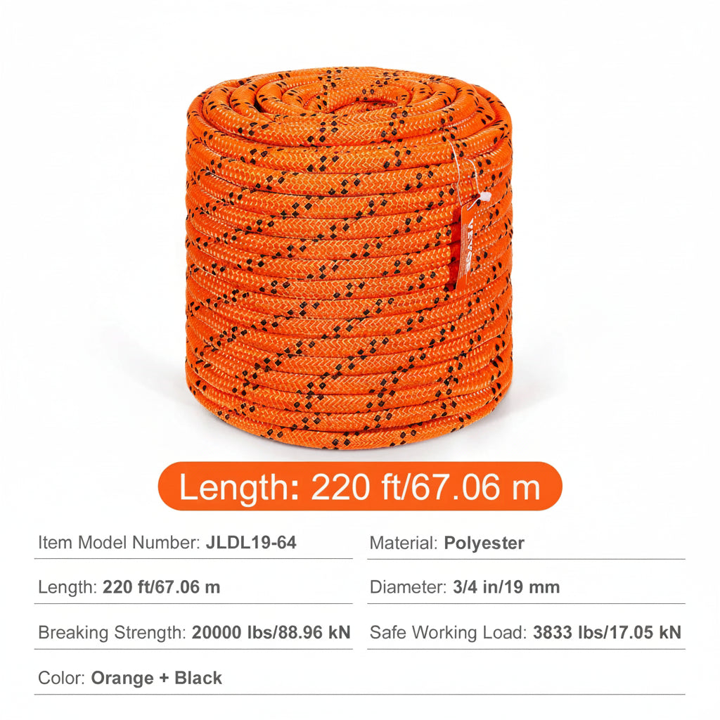 220ft Heavy Duty Polyester Rope 48-Strand Dual Weave Outdoor Cord for Camping Climbing and Utility Use