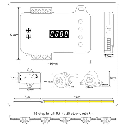 17 Step Motion Sensor LED Stair Light Kit with COB Strip Remote Control Indoor Staircase Lighting