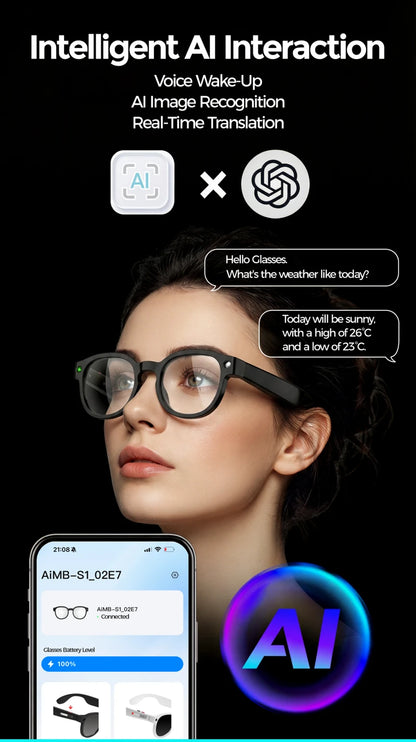 AI Powered Smart Glasses HD Camera Bluetooth Call and Translation Multifunction Smart Wearable